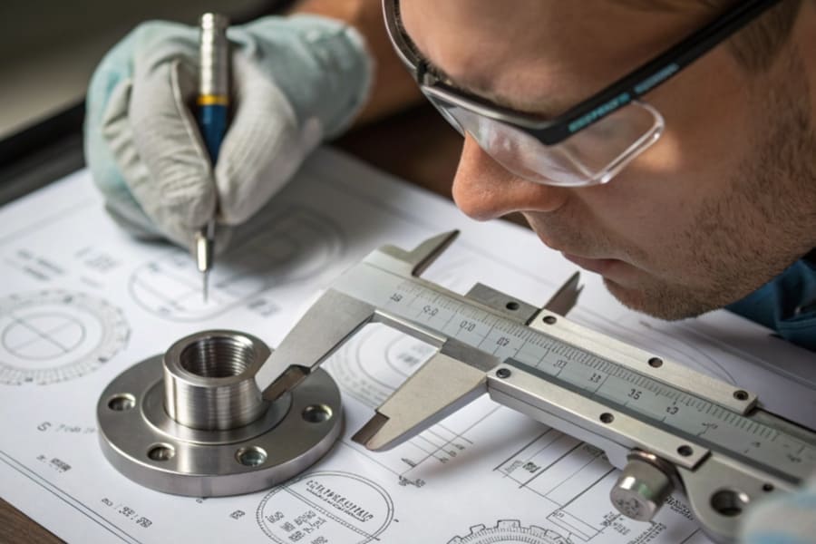 CNC machinists engineer test the customized stainless steel parts