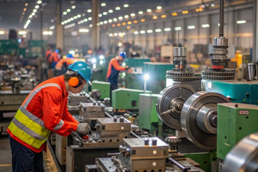 workers in the cnc machining factory