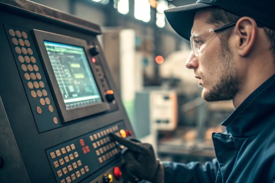 A engineer control the cnc machine