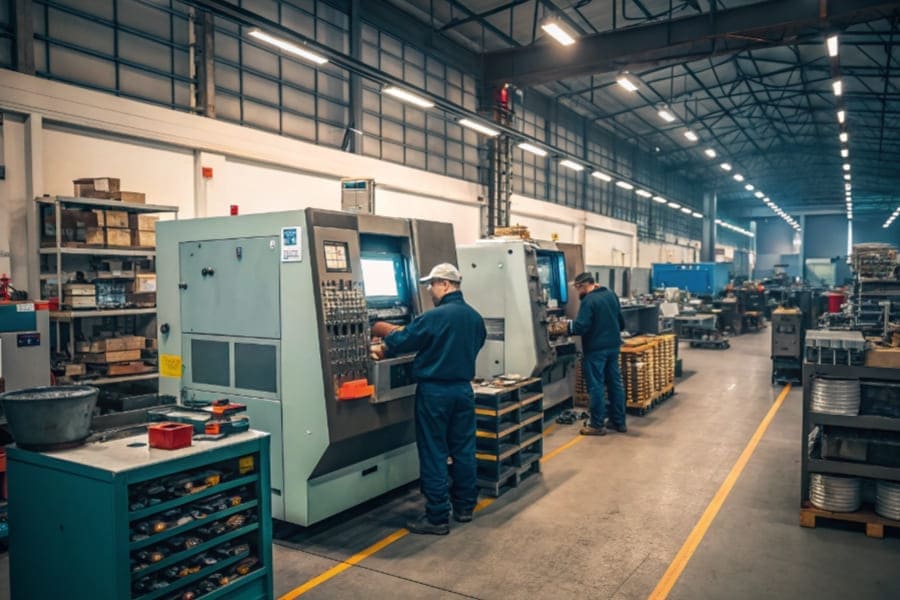 CNC machining industry factory with turning and milling machines