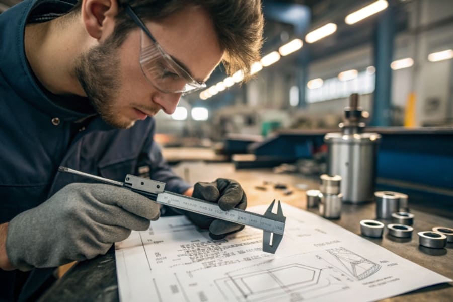 CNC machinist engineer Measure parts dimensions