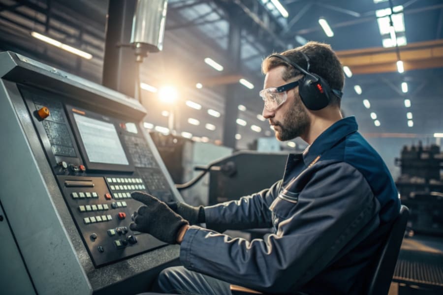 The CNC machinist engineer operate the machines