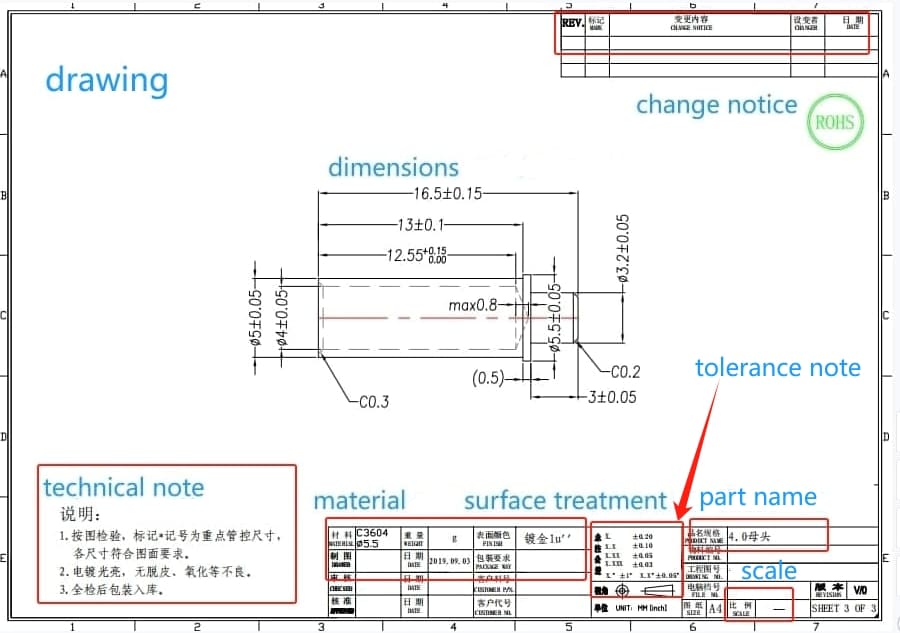 drawing of pin terminals