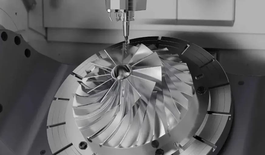 5-axis CNC machining of a complex turbine blade structure