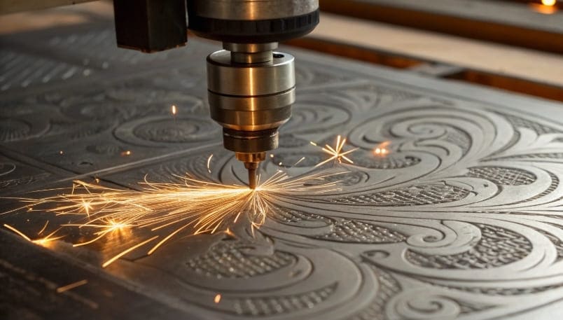 Rotary engraving method with a rotating tool cutting into metal or wood surface for detailed engravings