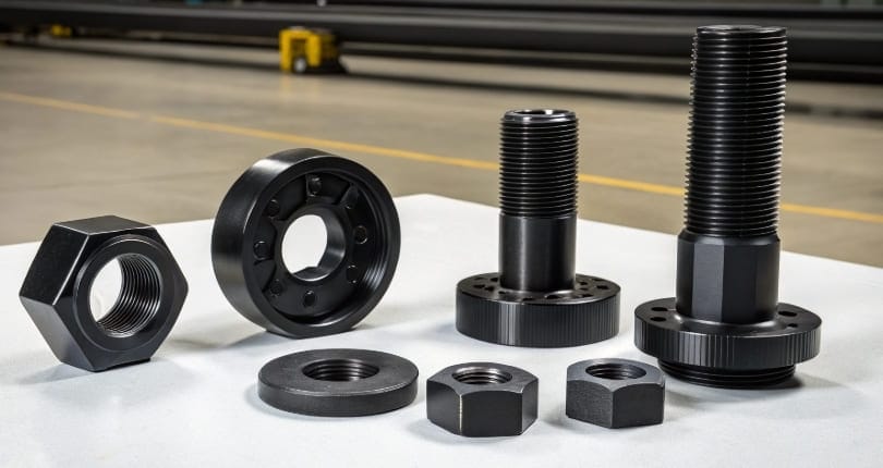 CNC machining aluminum bolts, nuts , wheel parts with black oxide coating finish