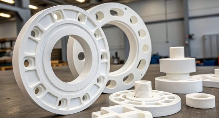 CNC machining parts made from Teflon/PTFE material in various shapes and designs